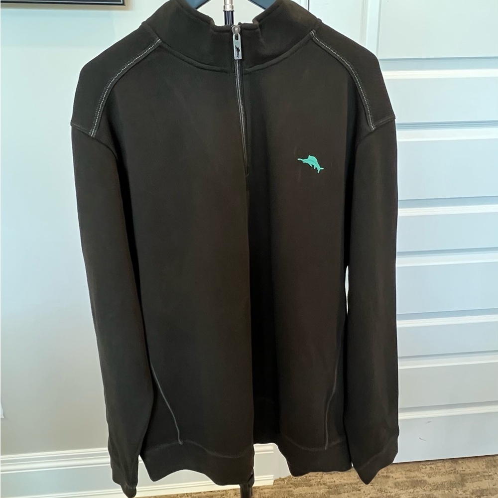 Tommy Bahama Men’s 1/4 Zip Pullover XL Black Contrast Stitch Marlin Logo